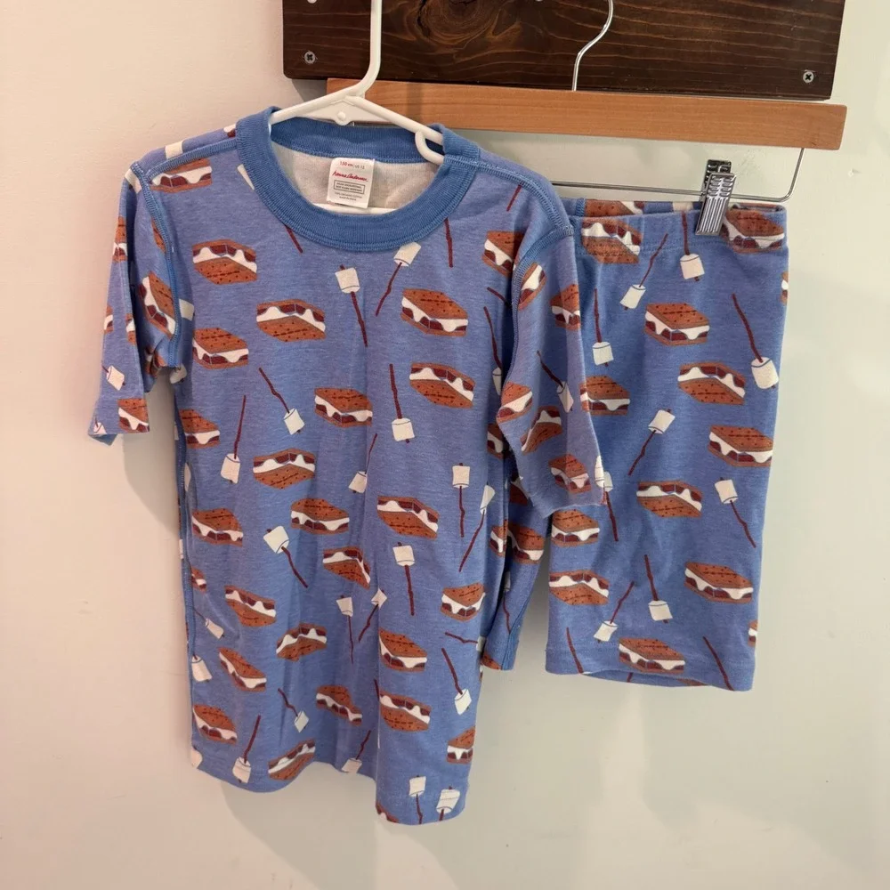 Hanna Andersson Kids Blue Smores Organic Cotton Pajama Set Short Sleeve Size 12